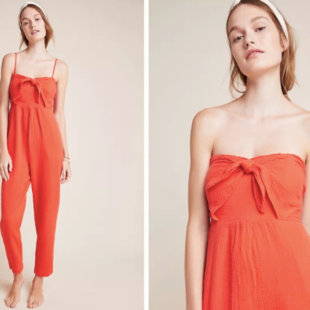 Anthropologie SATURDAY SUNDAY Isabel Tie-Front Orange Jumpsuit Sz Small